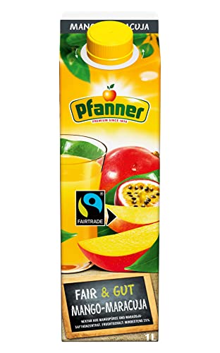Pfanner Fairtrade Mango-Maracuja Nektar im Vorratspack – Fruchtig-süßer Geschmack aus Mango- und Maracujasaft – mit mind. 25% Fruchtgehalt (8 x 1 l) von Pfanner