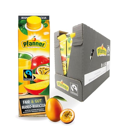 Pfanner Fairtrade Mango Maracuja Getränk (8 x 1 l) - 25 % Fruchtgehalt – Saft im Vorratspack – Getränk mit Vitamin C von Pfanner