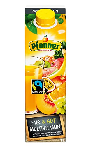 Pfanner Fairtrade Multivitamin Nektar (8 x 1 l) - min. 50 % Fruchtgehalt – Saft aus frischen Früchten - Fruchtgetränk im Vorratspack von Pfanner