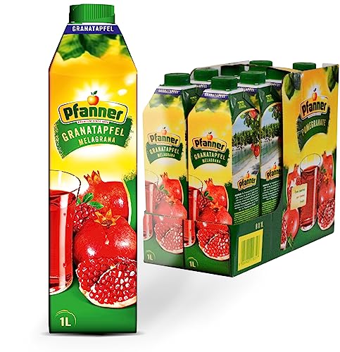 Pfanner Granatapfel Fruchtsaft Getränk im Vorratspack – Spritzig-süßer Geschmack mit Vitamin C – 25% Fruchtgehalt (8 x 1 l) von Pfanner