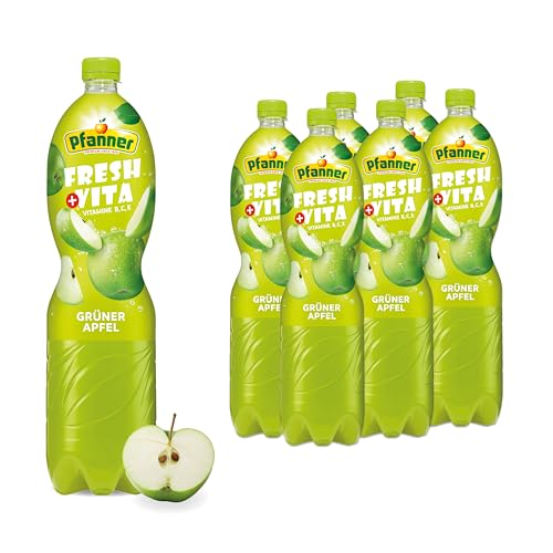 Pfanner Grüner Apfel (6 x 1,5 l) – Apfelgetränk mit 10 % Fruchtgehalt – Fruchtgetränk mit Vitamin B, C und E von Pfanner