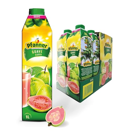 Pfanner Guaven Nektar (8 x 1 l) - 25% Fruchtgehalt – Fruchtnektar im Vorratspack – Saft-Getränk aus pinken Guavennektar von Pfanner