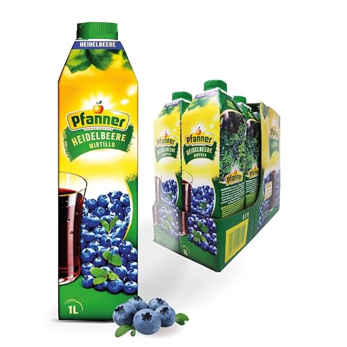 Pfanner Heidelbeersaft (8 x 1 l) - 20 % Fruchtgehalt – Saft im Vorratspack – Fruchtgetränk aus Heidelbeere von Pfanner