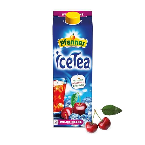 Pfanner Eistee Wildkirsche - 1 x 2 l Tetra Pak – direkt aufgebrühter Tee mit Kirschsaft und Aroniasaft - Ice Tea Karton von Pfanner