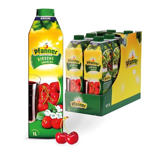 Pfanner Kirsche Getränk im Vorratspack – Fruchtgetränk mit Kirschsaft, Holunderbeeren und Vitamin C – Mind. 30% Fruchtgehalt (8 x 1 l) von Pfanner