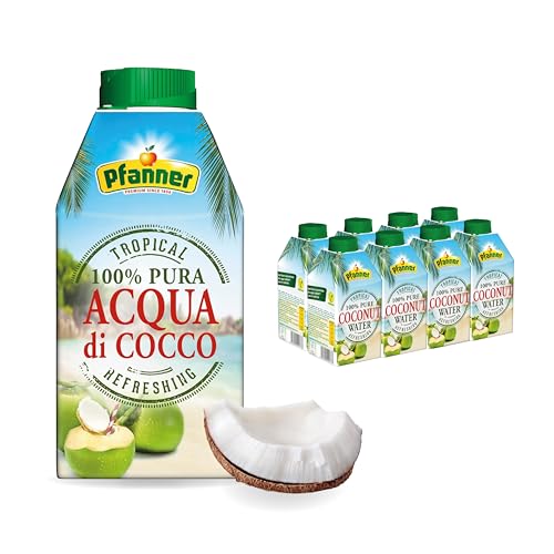 Pfanner Kokoswasser Getränk (8 x 500 ml) – Aqua di Cocco im Vorratspack – Kokosnusswasser ohne Zucker – aus Kokosnüssen von Pfanner