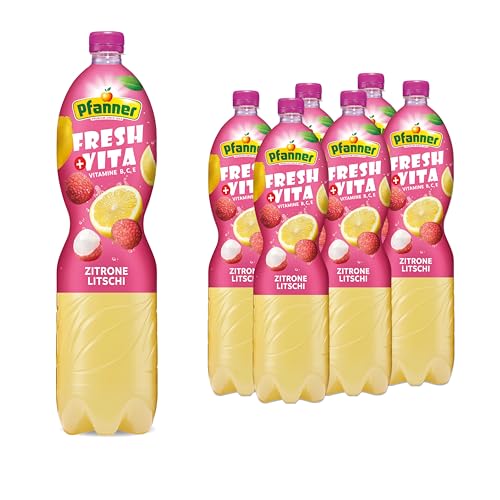 Pfanner Lemon-Lychee Frucht Nektar (6 x 1,5 l) – Mehrfruchtgetränk mit 10% Fruchtgehalt - aus Zitronen und Lychee im Vorratspack von Pfanner