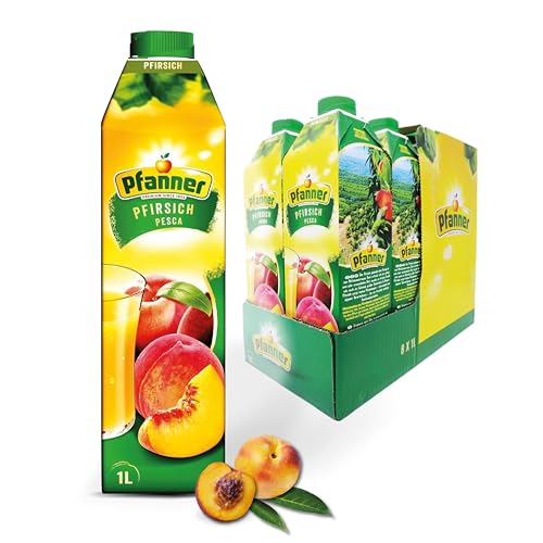 Pfanner Pfirsich Nektar (8 x 1 l) – Fruchtnektar mit mind. 40 % Fruchtgehalt – Getränk aus Pfirsichen im Vorratspack von Pfanner