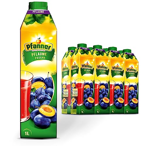 Pfanner Pflaumen Getränk im Vorratspack – Süßlich-herber Geschmack mit Vitamin C – 25% Fruchtgehalt (8 x 1 l) von Pfanner