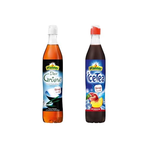 Pfanner Sirup Paket: 2 Flaschen Pfanner der Grüne Sirup + 2 Flaschen Pfanner Eistee Pfirsich Sirup - Erfrischende Vielfalt für Genießer von Pfanner