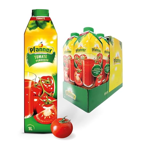 Pfanner Tomatensaft im Vorratspack – Fruchtsaft, fein püriert, fruchtig-würzig und mit 100% natürlichen Zutaten – 99% Saftgehalt aus Tomaten (8 x 1 l) von Pfanner