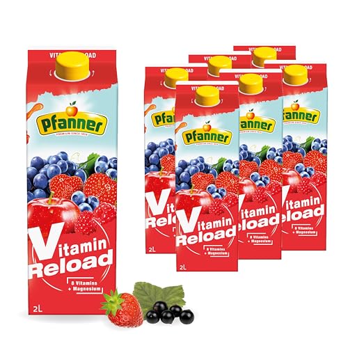 Pfanner Vitamin Reload im Vorratspack (6 x 2 l) – rotes Fruchtgetränk mit 40% Fruchtgehalt – roter Multi Nektar mit Mineralien und Vitaminen von Pfanner