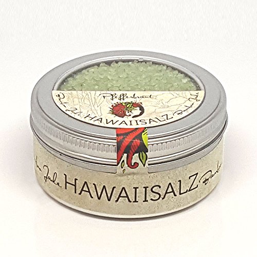 Pfefferbraut grünes Hawaii Salz Bamboo Jade - tolles Salz zum Veredeln von Gerichten, toll auf Steaks, feine Asia-Bambus-Note - in der 180g Fingersalzdose von Pfefferbraut
