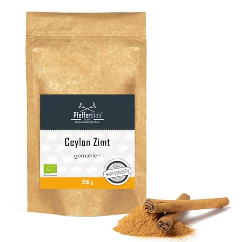 Ceylon Zimt BIO, gemahlen, Rohkostqualität, 100% echtes Zimt direkt und erntefrisch aus Sri Lanka, Pulver 250g - Pfefferdieb® von Pfefferdieb