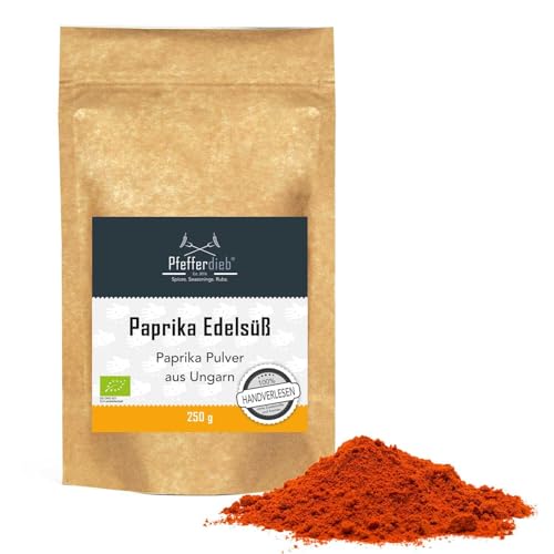 Paprika edelsüß BIO, gemahlen, Paprikapulver ungarisch, Premium BIO-Qualität, handverlesen, 250g - Pfefferdieb® von Pfefferdieb