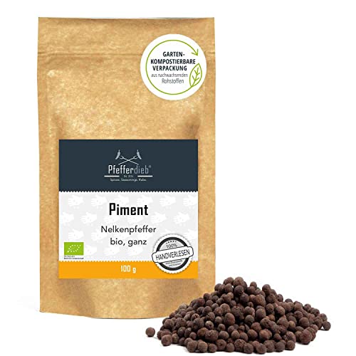BIO Piment ganz, Premium Qualität | Pimentkörner, naturrein, vegan | Nelkenpfeffer hocharomatisch | handgepflückte ganze Körner | 100g - Pfefferdieb® von Pfefferdieb