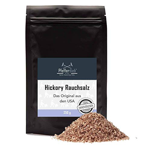 Hickory Rauchsalz | kaltgeräuchertes Meersalz, Original BBQ Gewürz Salz natürlich ohne künstliche Zusätze | mild-würzig | 250g - Pfefferdieb® von Pfefferdieb