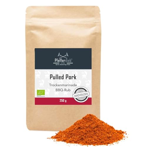 Pulled Pork BBQ Rub | BIO Gewürzmischung Trockenmarinade zum Grillen | Premium Grillgewürz, Marinade für Fleisch, Steak, Pulled Pork | 250g - Pfefferdieb® von Pfefferdieb