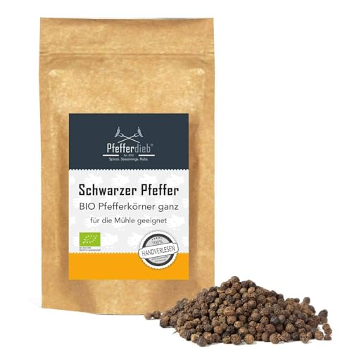 Schwarzer Pfeffer BIO | Pfefferkörner ganz | Premium Qualität direkt aus Gewürzgarten, 250g - Pfefferdieb® von Pfefferdieb