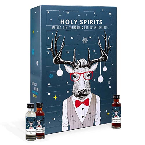 Spirituosen Adventskalender Holy Spirits, 24x Premium Gin Whisky Vermouth à 20ml, Tasting Probier Set und Geschenk von Pfefferdieb