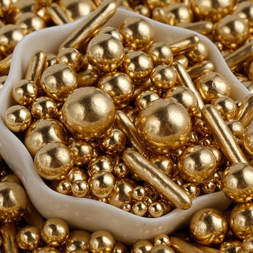 Gold Streudekor Zucker Streusel, Essbare Süßigkeiten Perlen 120g, Backkuchen Dekorationen, Eis Toppings und Kekse Dekoration, Hochzeitsfeier Chirstmas Supplies von PhilaeEC