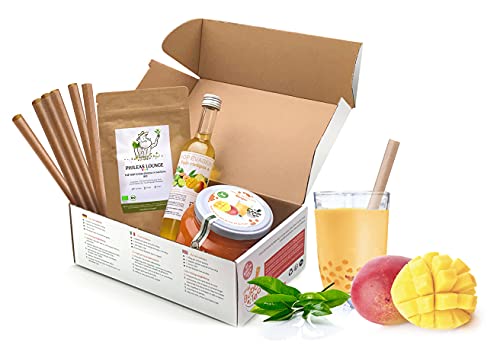 BUBBLE TEA KIT MANGO – 8 Getränke – Ohne künstliche Farbstoffe – Vegan und glutenfrei – 8 Strohhalme im Lieferumfang enthalten von Phileas Lounge