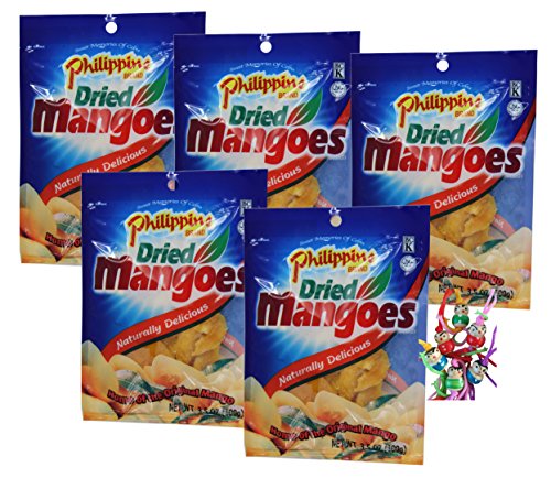 [ 5x 100g ] Philippine BRAND getrocknete Mangos Mango-Streifen / Dried Mangoes + ein kleines Glückspüppchen - Holzpüppchen von Philippine Brand