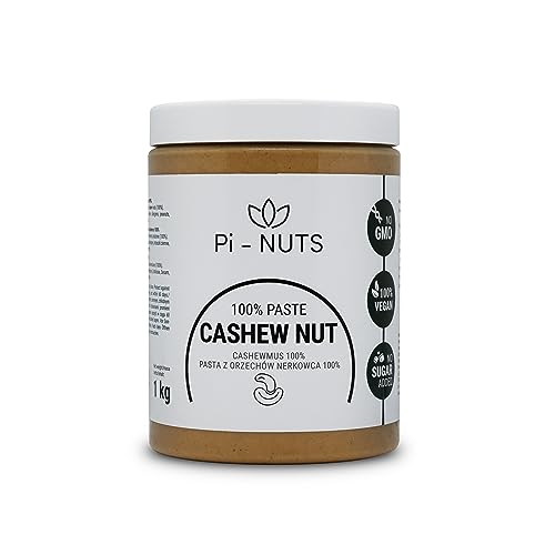 Pi-nuts Cashewmus 100% - ohne Zusatzstoffe, Konservierungsmittel - ‎Cashewnusscreme aus gerösteten und geschälten Cashewnüssen - Zum Backen, Desserts und Frühstück - 1 kg von Pi-NUTS
