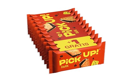 PiCK UP! Dark (11 x 28 g), Riegel mit knackig dunkler Schokoladentafel zwischen zwei knusprigen Keksen, der Snack für unterwegs, Multipack mit 10 + 1 gratis von PiCK UP!