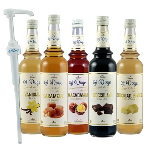 Il Doge Kaffee Sirup Set 5 x 0,7 Liter incl. Dosierpumpe Alkoholfrei/Glutenfrei/Halal von PiHaMi