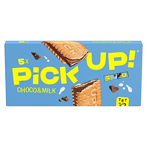 PiCK UP! Choco&Milk, Keksriegel mit knackiger Milchschokoladentafel und zarter Milchcreme zwischen zwei Keksen, der Snack für unterwegs, 5er Multipack, 5 x 28 g von PiCK UP!