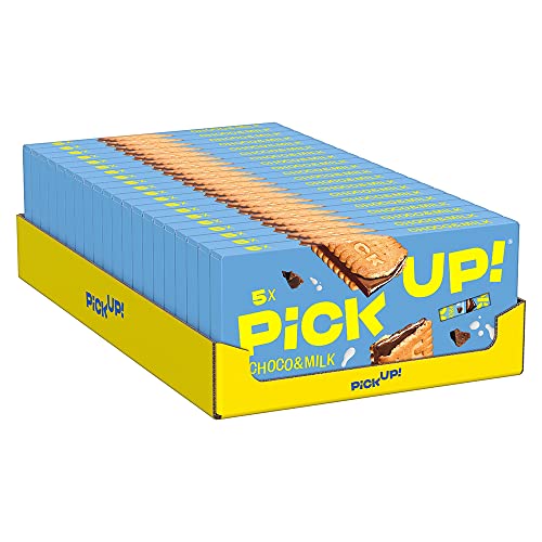 PiCK UP! Choco&Milk (20 x 140 g), Riegel mit knackiger Milchschokolade und zarter Milchcreme zwischen zwei Keksen, der Snack für unterwegs, 20 x 5er Multipack von PiCK UP!