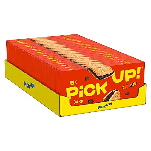 PiCK UP! Dark (20 x 140 g), Riegel mit knackig dunkler Schokoladentafel zwischen zwei knusprigen Keksen, der Snack für unterwegs, 20 x 5er Multipack von Pick Up
