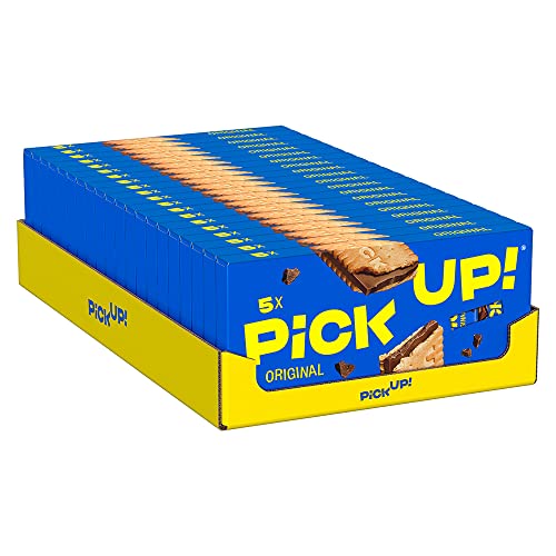 PiCK UP! Original (20 x 140 g), Riegel mit knackiger Milchschokoladentafel zwischen zwei knusprigen Keksen, der Snack für unterwegs, 20 x 5er Multipack von Pick Up