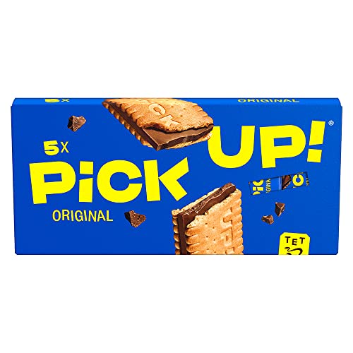 PiCK UP! Original, Riegel mit knackiger Milchschokoladentafel zwischen zwei knusprigen Keksen, der Snack für unterwegs, 5er Multipack, 5 x 28g von Pick Up