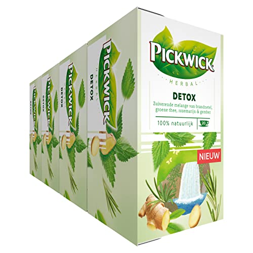 Pickwick Herbal Detox Kruidenthee met Brandnetel, Rozemarijn en Gember (240 Theezakjes, 100% Natuurlijk), 4 x 20 Zakjes von Pickwick