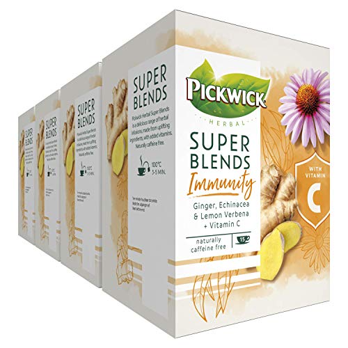 Pickwick Super Blends Immunity Kruidenthee met Gember, Echinacea en Citroenverbena, Bevat Vitamine C (60 Theezakjes), Cafeïnevrij, 4 x 15 Zakjes von Pickwick