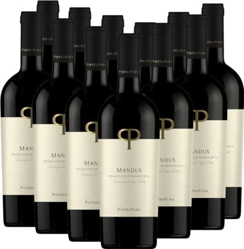 Mandus Primitivo di Manduria DOC von Pietra Pural - Rotwein 12 x 0,75l 2021 VINELLO - 12er - Weinpaket inkl. kostenlosem VINELLO.weinausgießer von Pietra Pura