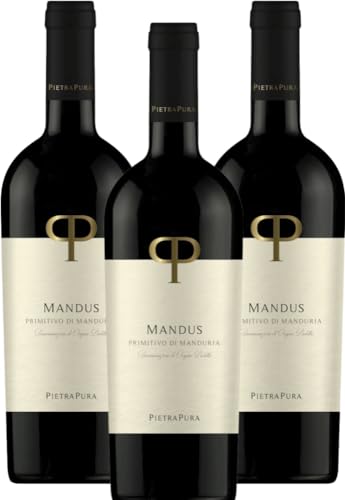 Mandus Primitivo di Manduria DOC von Pietra Pural - Primitivo Rotwein 3 x 0,75l 2021 VINELLO - 3er - Weinpaket inkl. kostenlosem VINELLO.weinausgießer von Pietra Pura