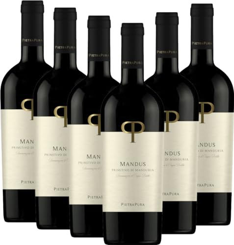 Mandus Primitivo di Manduria DOC von Pietra Pural - Primitivo Rotwein 6 x 0,75l 2021 VINELLO - 6er - Weinpaket inkl. kostenlosem VINELLO.weinausgießer von Pietra Pura