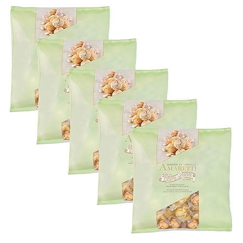 Pietro Rossi Weiche Amaretti 750g im 5er Pack | runde weiche italienische Gebäckspezialitäten aus Italien einzeln verpackt | Amaretti Morbidi von Pietro Rossi