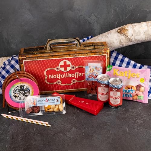 WURSTBARON® - Damen-Notfall Koffer - Geschenk Koffer mit Wurst-Kabeltrommel, Prosecco, Gummibärchen, Spinner Game und vieles mehr von Pikanten