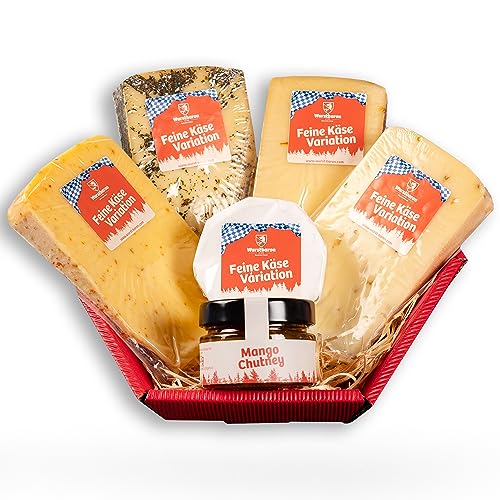 WURSTBARON® Geschenkkorb Käse mit Chutney, Präsentkorb Käsevariation für Feinschmecker im Geschenkkarton von Pikanten