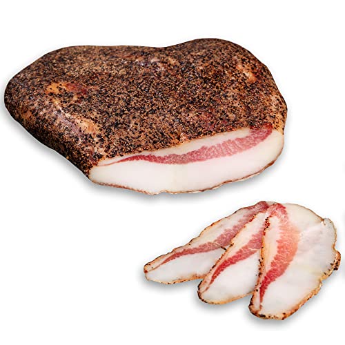 WURSTBARON® Guanciale Fettbacke getrocknet mit Pfeffer, Speck aus Italien, ca. 1,0 kg (Set aus 2x 500g) von Pikanten