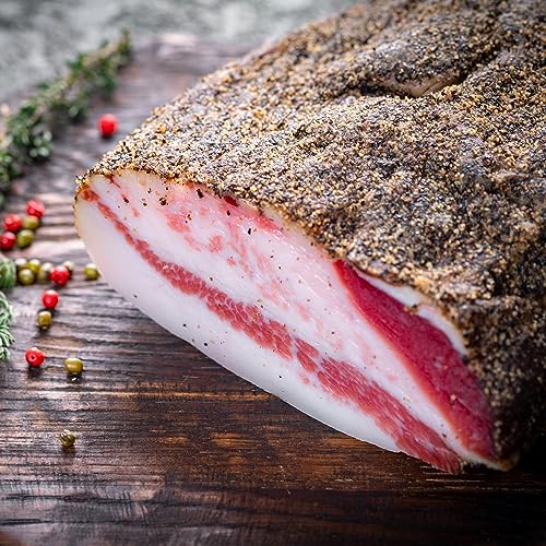 WURSTBARON® Guanciale Fettbacke getrocknet mit Pfeffer, Speck aus Italien, ca. 2,0 kg (Set aus 4x 500g) von Pikanten