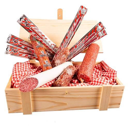 WURSTBARON® Salami Wurst Geschenkbox aus Holz mit Salami Spezialitäten! von Pikanten