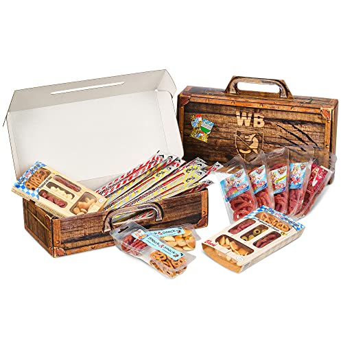 WURSTBARON® - Wurst Geschenk Koffer - mit 24 besondere Salami und Wurst Snacks - Brezen, Herzen, Sterne, Pikanten und vieles mehr - 790 g von Pikanten