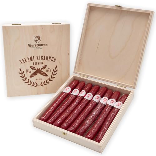 Wurststicks aus Salami in hochwertiger Holz-Geschenk-Box/Wurst Geschenk für Männer/Wurstsnack Geschenkidee in hochwertiger Qualität von Pikanten
