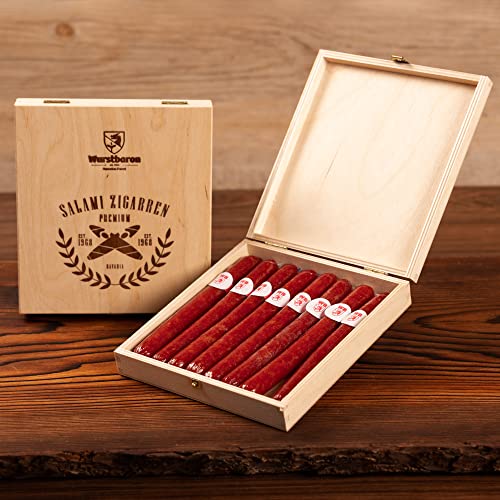 Wurststicks aus Salami in hochwertiger Holz-Geschenk-Box/Wurst Geschenk für Männer/Wurstsnack Geschenkidee in hochwertiger Qualität von Pikanten