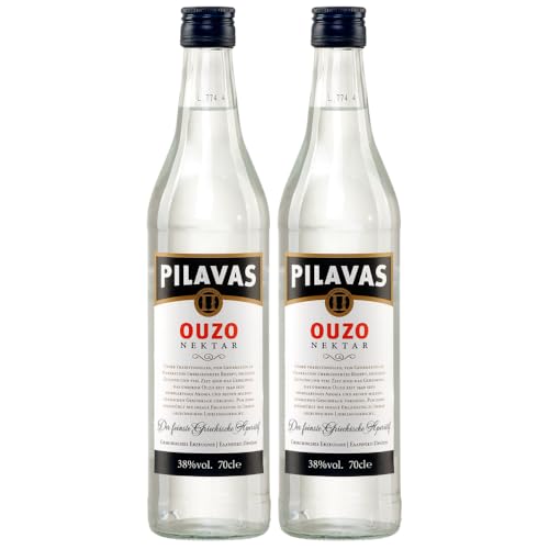 Ouzo Pilavas Nektar 2x 0,7l 38% Vol. | Milder Ouzo aus Patras | + 20ml Jassas Olivenöl von Pilavas